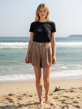 ASOS Curve Brown Elastic-Waist Athletic Shorts